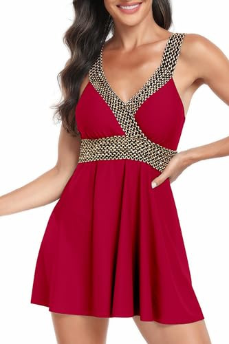 Viloree Femmes Tankini Maillots de Bain 2 Pièces Bikini Ensembles Grande Taille Push Up avec Jupette Amincissant Bordeaux XXL