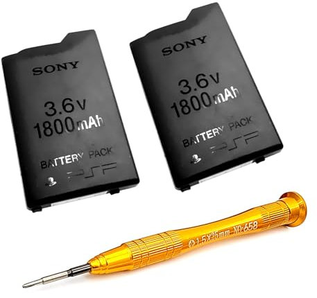 Paquete de 2 baterías recargables de iones de litio PSP1000 de 4 horas de duración, repuesto para consola de juegos portátil Sony PSP 1000 1001, baterías de litio PSP-110 de 1800 mAh, indicador bajo +