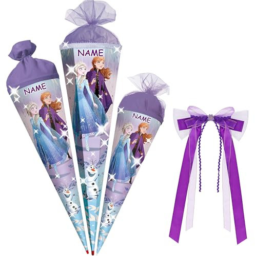 alles-meine.de GmbH Schultüte - mit 3D Glitzer - Effekt ! - Frozen - die Eiskönigin - ELSA & Anna - 35-100 cm - Größe wählbar - Holzspitze wählbar - inkl. Name + Bänder Schleif..