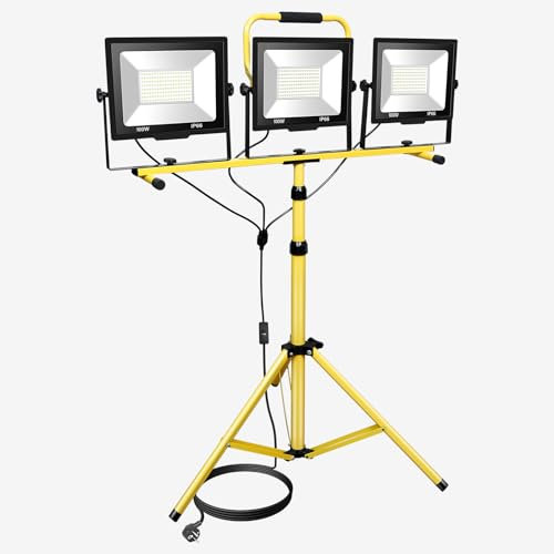 RIGIDON 300W Faretto da Cantiere LED con treppiede, 30000LM 6000K Bianco Proiettore a LED Luce da lavoro Impermeabile IP66 Faro LED Portatile per Interno ed esterno per Garage Giardino Costruzione