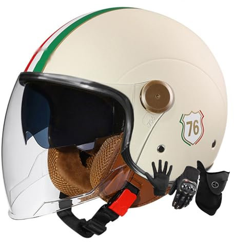 Retro Motorrad Halbhelme Motorradhelm Für Herren Damen DOT/ECE-Zertifizierung Jethelm Halbschalenhelm Braincap Mit Sonnenblende Offener Helm Roller-Helm Für Cruiser Moped Scooter 18,M:57-58CM