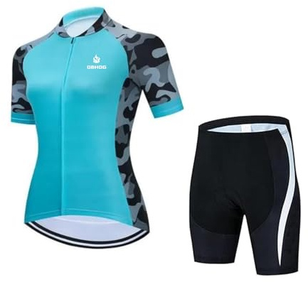DBHDG Fahrradbekleidung Damen, Radtrikot Set Im Sommer, Outdoor Kurzarm Radsport-Shirt + 9D Gel Gepolsterte Kurze Hose Fahrradhose (TYPE-5,M)