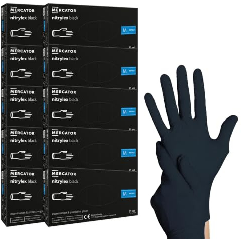 1000 Stück Schwarz HansaGT EinweghandschuheNitrilhandschuhe puderfrei, Handschuhe Einweg latexfrei, strapazierfähige reißfeste Gummihandschuhe, Einweghandschuhe für Kochen, Reinigen (M)