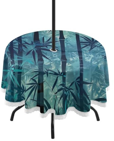 JUMBEAR Nappe Ronde élégante en Bambou de 152,4 cm avec Trou de Parapluie et Fermeture éclair, Nappe imperméable pour intérieur et extérieur, terrasse, Jardin, fête et Barbecue