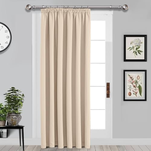 Imperial Rooms Blackout Pencil Pleat Curtains for Bedroom 66 x 84 Drop Inch Cream Curtains Thermal Insulated Door Curtain, 1 Panel with 1 Tieback