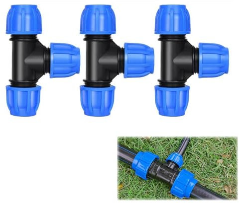 Raccordi a T a Compressione,raccordi per tubo irrigazione,raccordi per tubo irrigazione, 20mmx20mmx20mm–Raccordo Idraulico in PP PN16 per Tubi PE80 e PE100, Set da 3