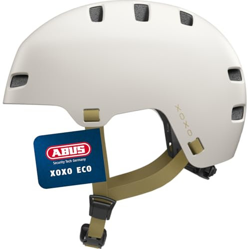 ABUS Fahrradhelm XOXO ECO - Cityhelm im Skater-Look - Helm für Skateboard, Fahrrad, Scooter - alle Komponenten teilweise oder komplett recycelt - für Jugendliche und Erwachsene - Größe M, Taupe