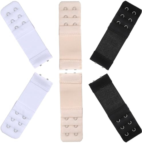 FUZVOL 6 Piece Bra Extenders - 3 Hooks x 3 Rows, Stainless Steel Comfortable Stretchy Bra Strap Extension