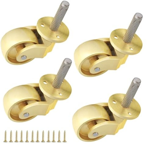 MMDXDLX Lenkrollen 4 Stück Antik-Gold-Möbelrollen, Lenkrollen aus massivem Messing poliert, Schwerlastrollen, Stummschaltrollen, Sofa-Ersatz, Tische, Klavier(25mm/1in)