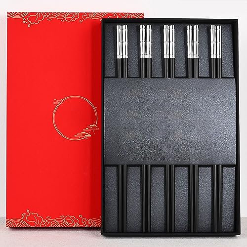 GAROEN Bacchette in Metallo Bacchette Bacchette riutilizzabili Bacchette Cinesi Commerciali, Set di Posate per Bacchette da 25 cm (B 5 Paia)