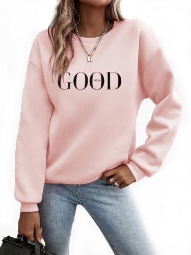 Cuptacc Pullover Damen Elegant Langarm Sweatshirt Damen Rundhals Color Block Oberteile Baumwolle Locker Pulli LightPink Groß L 42-44