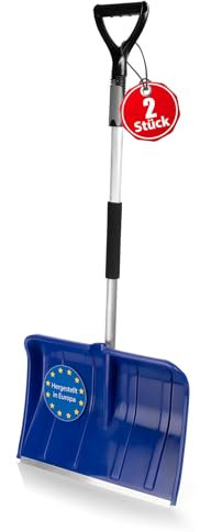 BigDean 2 Stück Schneeschaufel Stabiler Verstellbarer (!!) Teleskopstiel – Schneeschieber Made in Europe