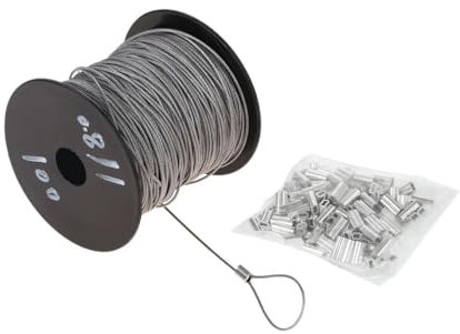 304 de acero inoxidable cable de alambre,cable de Cuerda recubierta de 100m + funda de bucle de prensado de 150 Uds., 7x7, 1mm de diámetro, Cable multifuncional de 328 pies, herramientas de garaje
