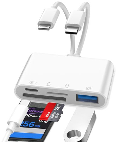 Lecteur Carte SD iPhone, 4 en 1 Lightning to SD Card Reader, Adaptateur iPhone Carte SD, Adaptateur Carte S/D i-Phone, Lecteur de C-Arte S-D pour i-Phone, A-daptateur S-D i-Phone