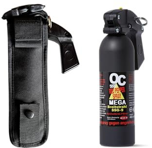 Pfefferspray OC 5000 400 ml Weitstrahl Breitstrahl 7 Meter Reichweite mit Pistolengriff + Coptex Holster Etui Tasche Halterung für Gürtel und Molle-System Nylon schwarz Heimverteidigung (Breitstrahl)