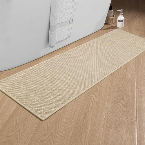 chakme Badezimmerteppich 43 x 150 cm rutschfeste Badematte mit Gummi Rückseite Badteppich rutschfest waschbar Badvorleger Bad Teppich Badezimmer Duschvorleger Beige