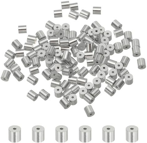 sourcing map 0.02(0.5mm) Aluminum Crimping Loop Sleeve, Wire Rope Stop Sleeve Round Crimp Ferrules for Wire Rope and Cable Ferrule, Silver 100Pcs