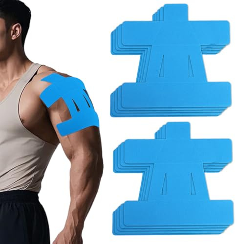 10stk Kinesiologie Tape für Schulter, Wasserdicht Vorgeschnittene Muskeltape-Streifen Atmungsaktiv Elastisches Sport-Aufkleber zur Schulterunterstützung für Sport & Physiotherapie (Blau)