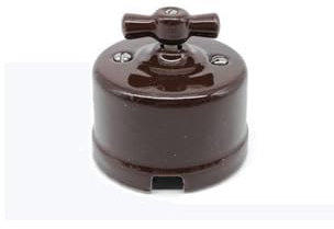Conmutador de superficie de porcelana marrón 10A 250V estilo retro IP20 Ø72 mm x 63 mm instalación en superficie diseño clásico vintage