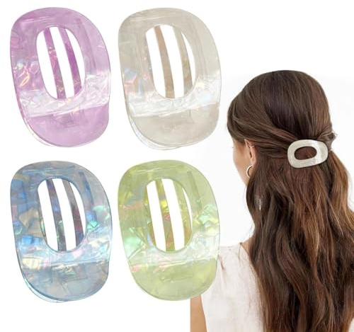 Lot de 4 pinces à cheveux plates en acétate pour femme, Pince A Cheveux Bec De Canard Antidérapantes, Design Arqué, Couleur bonbon, Pince Plates Cheveux Femme Pour Cheveux Épais Et Fins