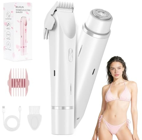 Tondeuse de bikini pour femme - Rasoir électrique 2 en 1 rechargeable par USB - Étanche IPX7 - Utilisation sèche et humide - Pour le corps et le visage - Pour bikini, aisselles, jambes, bras, visage