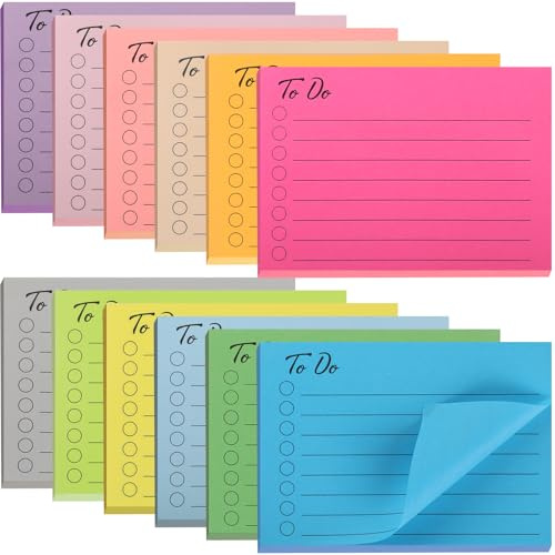 WD&CD 12 Blöcken Haftnotizen, 504 Blätter To Do Liste Haftnotizblock Linierte Notizzettel Sticky Notes Selbstklebend für Familie Schule Büro, 10 X 7 CM