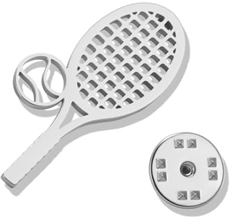 Broche de raqueta de tenis pin de solapa de acero inoxidable, accesorio de joyería deportivo novedoso para eventos casuales y actividades al aire libre (plata)