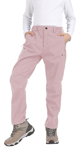 Djtnzdm Skihose Kinder Winter Softshellhose Jungen Winddicht wasserdichte Schneehose Kinder Thermo Regenhose Atmungsaktiv Warm Outdoorhose Fleece Trekkinghose Mädchen Warm Hose Rosa 164-170