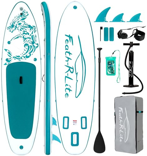 FEATH-R-LITE 10'6'' Inflatable Stand Up Paddle Board Ultra-Light Paddleboards - SUP Accessories Adjustable Paddle, Pump, Backpack, Leash, Fins for All Skill Levels