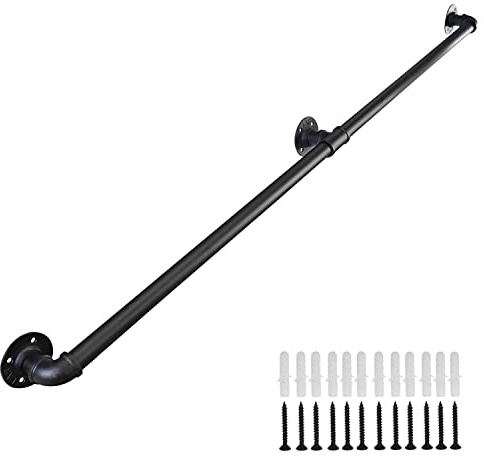 Handrails for Stairs, Sunowl 3M Stair Handrail for Indoor Outdoor, Safety Wall Mounted Hand Rails Non-Slip Industrial Wrought Iron Banister Handrail (Black, 2M)