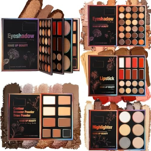 Set di 55 tavolozze per trucchi all-in-one di lunga durata con ombretto, rossetto, evidenziatore, polvere contorno, palette di trucco pieghevole a 5 strati in formato libro come set regalo