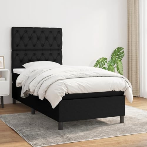 Owoxanthellate Owox Schwarz Boxspringbett 80x200 cm mit Matratze & Topper, höhenverstellbarem Kopfteil, Taschenfederkern