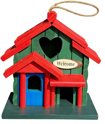Casetas para pájaros de exterior, refugio de madera con cordón, caseta estética, reyezuelo, para petirrojo, gorrión, canarios, jilguero, para exteriores, jardín, balcón o terraza