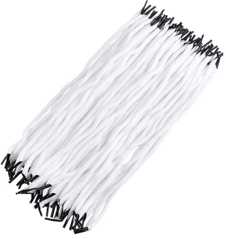 CRAFTYMELODY 100 Pezzi Sacchetto Regalo Intrecciato Corda Maniglia Borsa Corda con Punta Plastica Rotonda Cordino Tessuto Riutilizzabile con Punta Cordino Nero per FAI DA TE Creazione Regalo