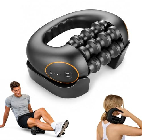 Massageroller Elektrisches Handmassagegerät mit Rollen – Elektrische Faszienrolle mit Griff für Rücken, Nacken & Beine, 3-Gang-Einstellung, Wiederaufladbar & Tragbar, Tiefes Gewebe