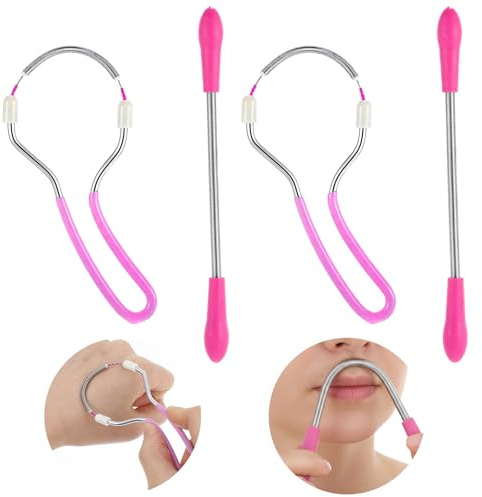 Elegaperma 4 stycken ansiktshårsborttagare metall, ansiktsepilator för damer, manuell, ansiktshårborttagare, ABS rostfritt stål epilatorstavar för panna, kinder och överläpp (ring och raka fjädrar)
