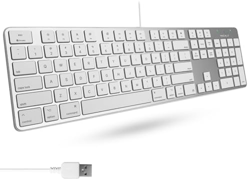 Macally Ultradünne USB-Tastatur mit Nummernblock für Apple Mac Pro, MacBook Pro/Air, iMac, Mac mini, Laptop, Windows-Desktop-PC-Laptops, Silber (SLIMKEYPROA)