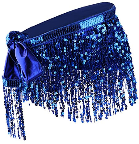 D DOLITY Damen Belly Dance Bauchtanz Hüfttuch Tanztuch Pailletten Quasten Tuch Gürtel Hüfte Schal Strandgürtel Dreiecktuc - Blau, wie beschrieben