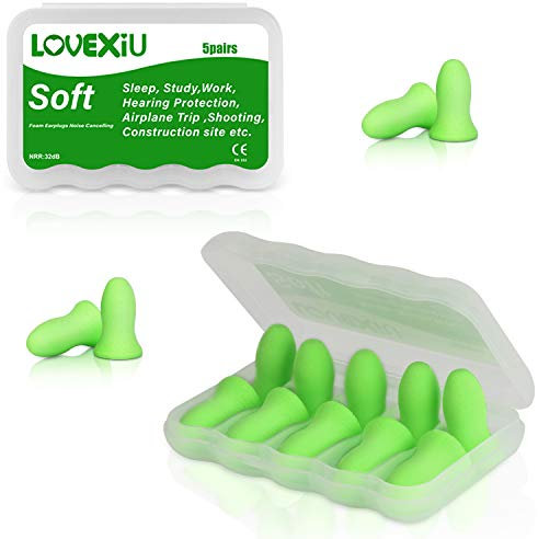 Ohrstöpsel, Noise Cancelling SNR 32DB Weichschaum-Ohrstöpsel,5 Paar Schlaf-Ohrstöpsel mit Tragetasche, geformte Schwammohrstöpsel zum Gehörschutz,Schlafen,Arbeiten,Schießen, Reisen