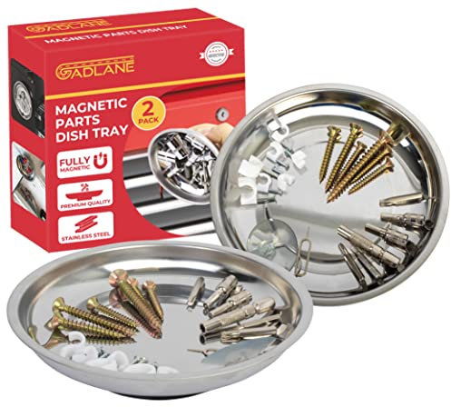 GADLANE Magnetic Dish For Parts Tray - Stainless Steel Heavy Duty Non-Marking Magnetic Parts Tray, Base Nut & Bolt Sockets Magnetic Tool Holder 150mm Screws Bowl - PACK OF 2