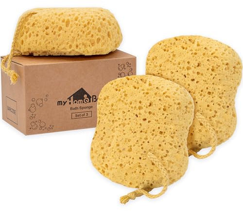 myHomeBody Bath Sponge, Foam Loofah Sponge, Body Sponge for Shower – Large Size, Lots of Lather, Curvy, 3 Pack