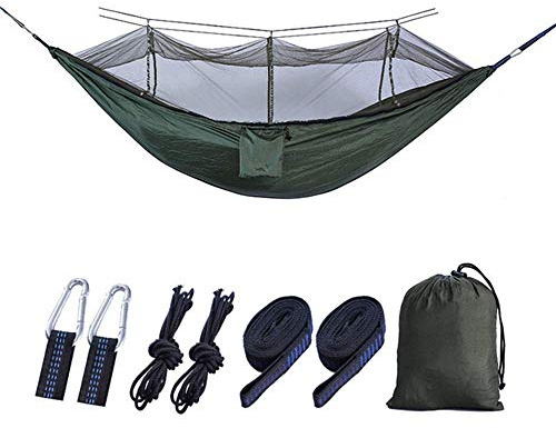 AIITLLYNA Hamaca Mosquitera 2 Personas, Hamaca de Camping con Mosquitera, Viaje y Camping Hamaca, para Actividades al Aire Libre, Senderismo, Viajes (Verde Militar Profundo)
