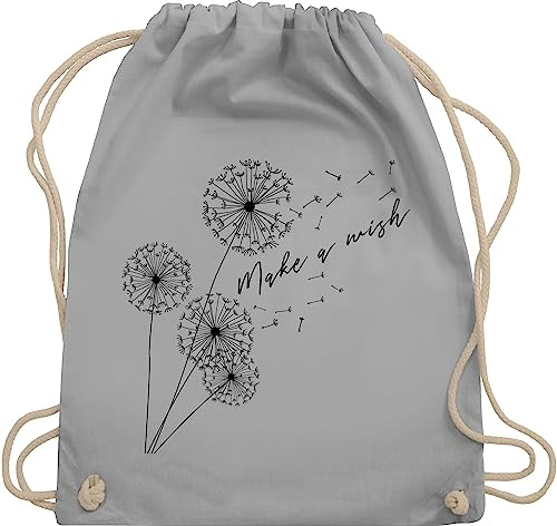 Turnbeutel Rucksack - Sprüche Statement - Pusteblume Make a wish Schwarz - Unisize - Hellgrau - mit aufschrift wish. beutel statements pusteblumen stoffrucksack sprüchen￼ stoffbeutel spruch