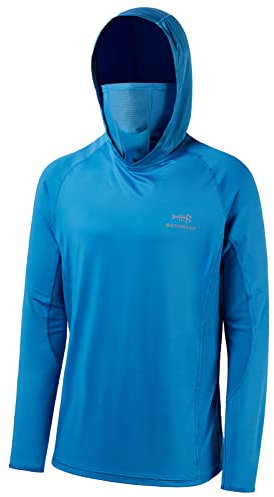 Bassdash - Maglia a Maniche Lunghe da Uomo con Protezione UPF 50+ e Maschera facciale incorporata, Scaldacollo e Cappuccio, Ideale per la Pesca