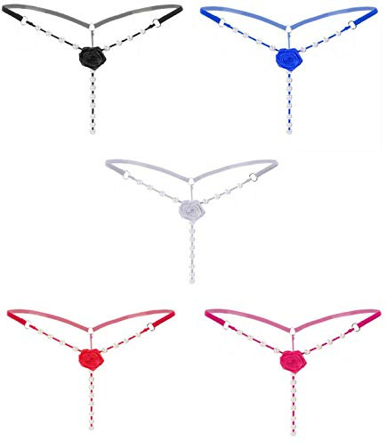 Kissa Micro String avec Perles et Fleur Taille Unique Lingerie Femme Sexy (Bleu)