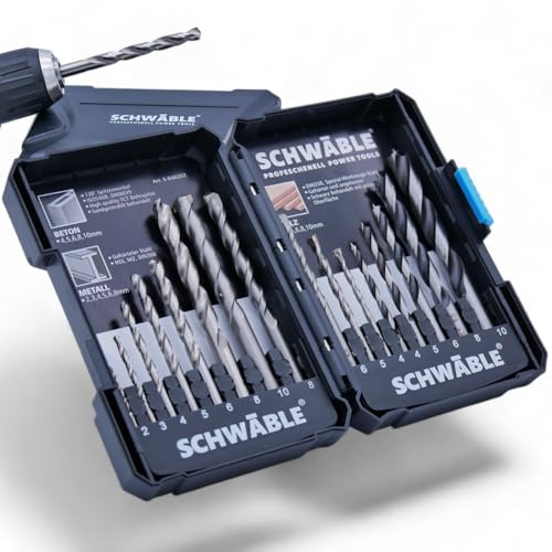 SCHWÄBLE® Bohrer-Sortiment Set 16tlg. 2-10mm Holzbohrer Steinbohrer Metallbohrer HSS-G Zubehör für Akkuschrauber & Bohrmaschinen