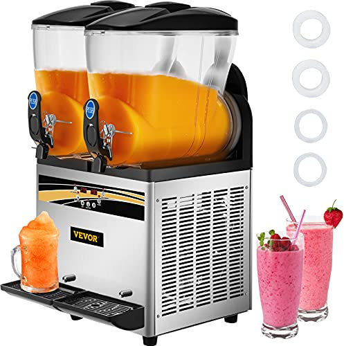 VEVOR kommerzielle Slusheis Maschine, 2 x 15 L Slush Eismaschine Slusheis Eismaschine, Slushy Make 120 Tassen Edelstahl-Gefrorenes-Getränke-Maker für Home-Party-Restaurants Café-Bars