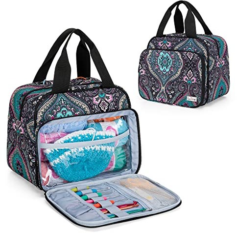 LoDrid Kleine Stricktasche mit 2 Ösen für Verwicklungsfreies Stricken | Tragbare Tasche für Garn zum Stricken, Organizer für Häkel- und Strickzubehör, Nur Tasche, Totem