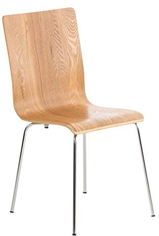 TPFLiving Besucherstuhl Peppo Stapelbar aus Holz und Robustem Metallgestell in Chromoptik | Platzsparender Lehnstuhl mit Ergonomisch Geformter Sitzfläche Farbe: Eiche