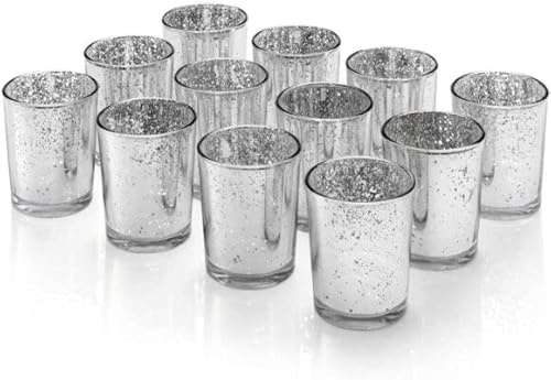 Set of 12 Mercury Glass Silver, Gold, Clear, Rose Gold Tea Light Holders Candle Votive Wedding Decoration 6.7CM H